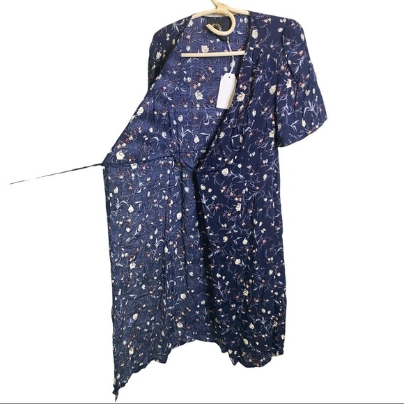 Revolve Ditsy Navy Floral Wrap Dress Feminine Summer by Blue Life Made in Ca - Picture 9 of 14